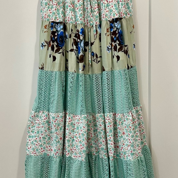 POL Dresses & Skirts - POL Mint Green Tiered Maxi Skirt with Blue Floral Accents